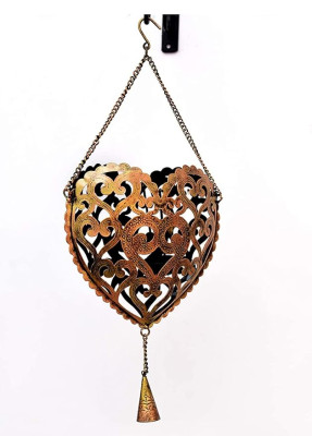 OPPERSTE IRON ANTIQUE FINISH HEART SHAPE TEALIGHT LANTERN