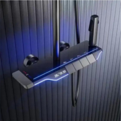 mansico thermostat shower set gun grey finish with blue LED digital temperature AP-3