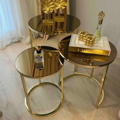 Gold Metal Legs with Glass Nesting Coffee Tables