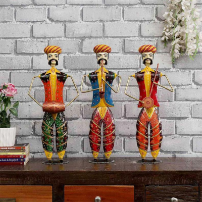 OPPERSTE INDIAN MUSICIAN RAJASTHANI ART HUMAN FIGURINES SET OF 3