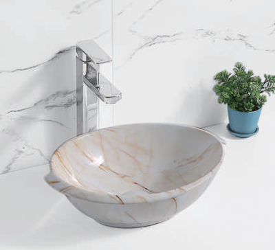 Evaan Glossy marble table top art basin SF 9458-1