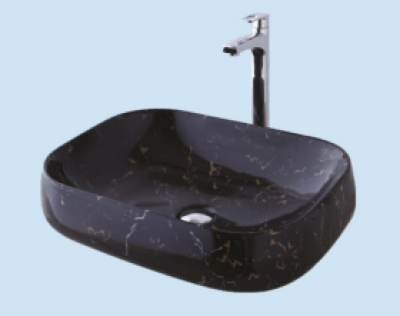 POWER PLUS Glossy Black Marble Table Top Basin PPTT-095