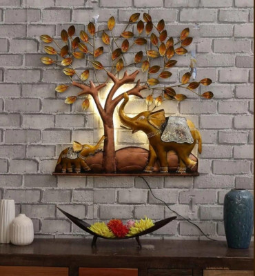 OPPERSTE ELEPHANT UNDER TREE WALL ART WITH LED IN COPPER