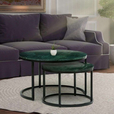 Metal Nesting Coffee Table Set In Green Colour