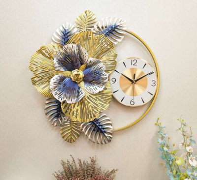 Evvan Flower Design Large Metallic finish Multicolor Wall Clock