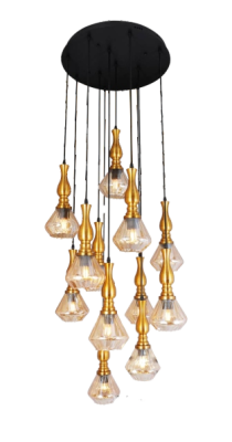 NEPTUNE Luxury Light Smokey Glass Gold Brass Chandelier  1009-6