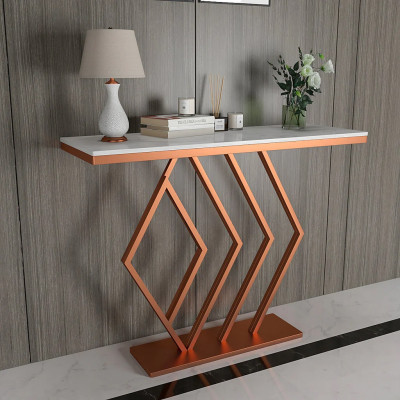 Copper Classic Golden Console Table In Geometric Pattern  