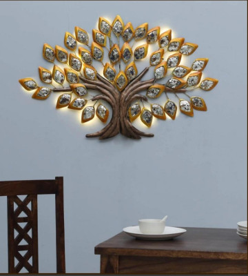 OPPERSTE GOLDEN IRON OAK MOSIAC TREE WITH LED METAL WALL ART