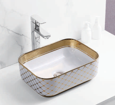Evaan Inner White Outer Gold table top art basin SF 9465-8