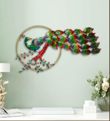 OPPERSTE MULTICOLOR PEACOCK SINGLE RING METAL WALL ART DÉCOR