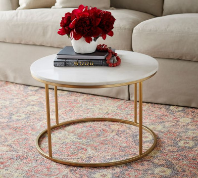 Nesting Center Tables - Powder Coated Iron Marble Table Top Centerpiece for Living Room, Bedroom (Gold)