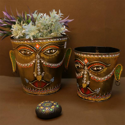 OPPERSTE IRON PAINTED BUCKET
PLANTER SET OF 2