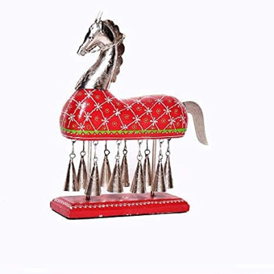 OPPERSTE METAL & WOODEN MAROON HORSE WITH BELLS