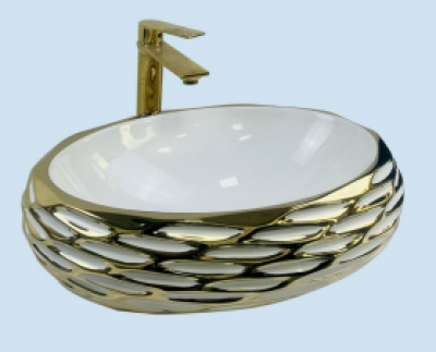 POWER PLUS Glossy White With Gold Table Top Basin PPTT-592