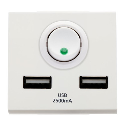 ANCOR WOODS SUPPORT MODULE USB-A Charger, Double Port(2.5A, 5V
DC), 2 Module (CRS Certified)