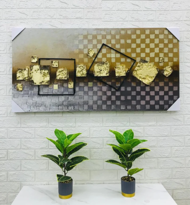 Evaan Canvas Gold Foil Abstract Wall Art Ready to Hang