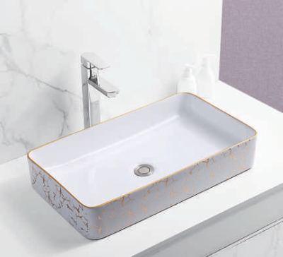 Evaan White With Gold Design table top art basin SF 9403-20