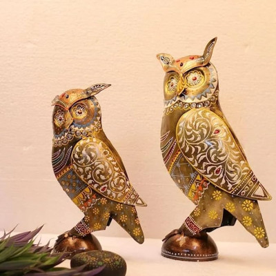 OPPERSTE METAL MULTICOLOR PAINTED OWL SET OF 2