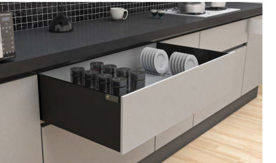 Crom Tandem Drawer Slim Box System with Decorative Cover & Soft Close Channel  ( Stainless Steel Pvd Black Finish)