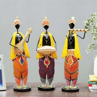 OPPERSTE METAL KRISHNA MUSICIANS FIGURINES SET OF 3