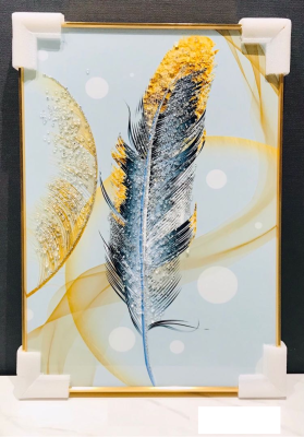 Evaan Blue And Golden Feathers Wall Art Painting