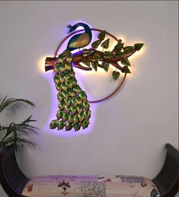 OPPERSTE THE RESTING PEACOCK BEAUTY METAL WALL ART WITH LED LIGHTS