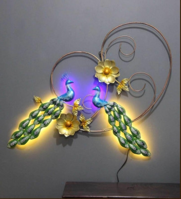 OPPERSTE ENCHANTING PAIR OF PEACOCK METAL WALL ART WITH LED LIGHTS