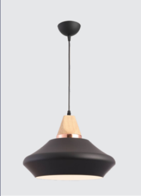 NEPTUNE Pendant Light Fixture, Wood Ceiling Hanging Light with Metal Gray Shade 7542/1