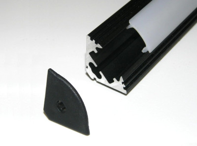 Aluminium Rectangular 17 x 7 mm black surface LED 2 Meter Profile Channels with black Diffused Cover, End Caps and Mounting Clips for LED Strip Light