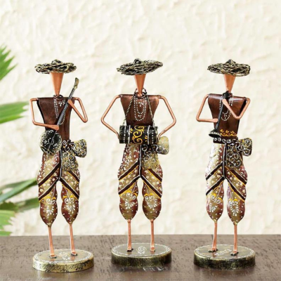 OPPERSTE ANTIQUE METAL MUSICIAN MEN HUMAN FIGURINE SET OF 3